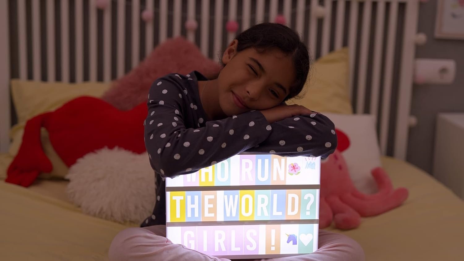 BONNYCO Pink Cinema Light Box with 400 Letters, Emojis, 2 Markers. Led Light Box Home Office and Room Decor, Cinema Led Sign Letters Board. Gifts for Women Girls Christmas Birthdays, Pink Decor - Image 9