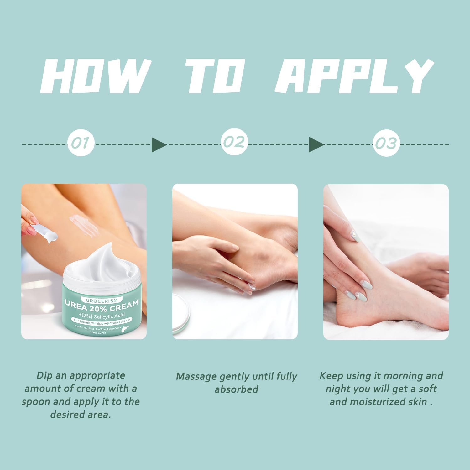 Urea Cream 20 Percent For Feet Plus 2% Salicylic Acid 150g || Foot Cream and Hand Cream Maximum Strength with Hyaluronic Acid, Tea Tree, and Aloe Vera for Deep Moisturizes - Image 4