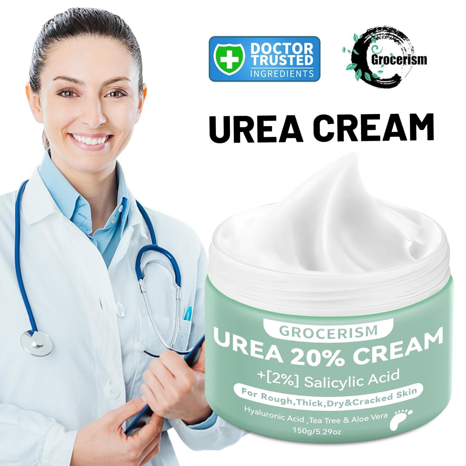 Urea Cream 20 Percent For Feet Plus 2% Salicylic Acid 150g || Foot Cream and Hand Cream Maximum Strength with Hyaluronic Acid, Tea Tree, and Aloe Vera for Deep Moisturizes - Image 3