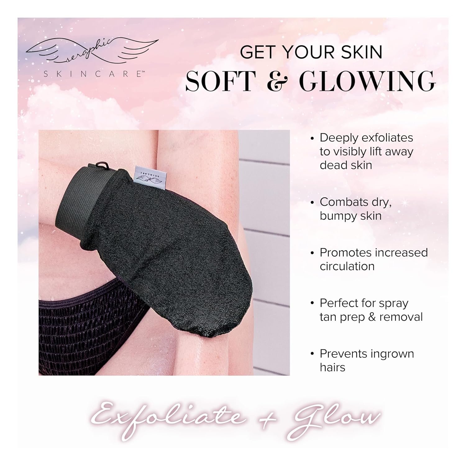 Seraphic Skincare (Original) Premium Exfoliating Mitt for Body (2pc) – 100% Vegan Viscose Traditional Body Scrub Glove Kessa Korean Washcloth – Body Exfoliator for Self-Tan Removal & Keratosis Pilaris - Image 6