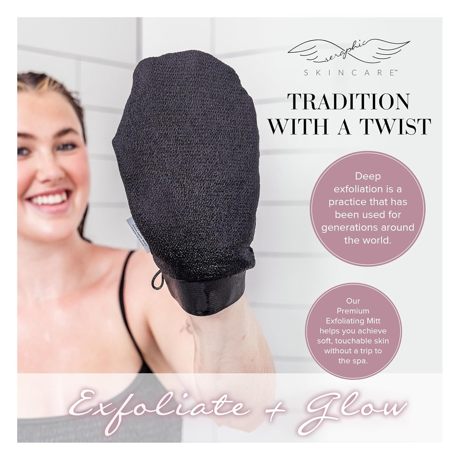 Seraphic Skincare (Original) Premium Exfoliating Mitt for Body (2pc) – 100% Vegan Viscose Traditional Body Scrub Glove Kessa Korean Washcloth – Body Exfoliator for Self-Tan Removal & Keratosis Pilaris - Image 8