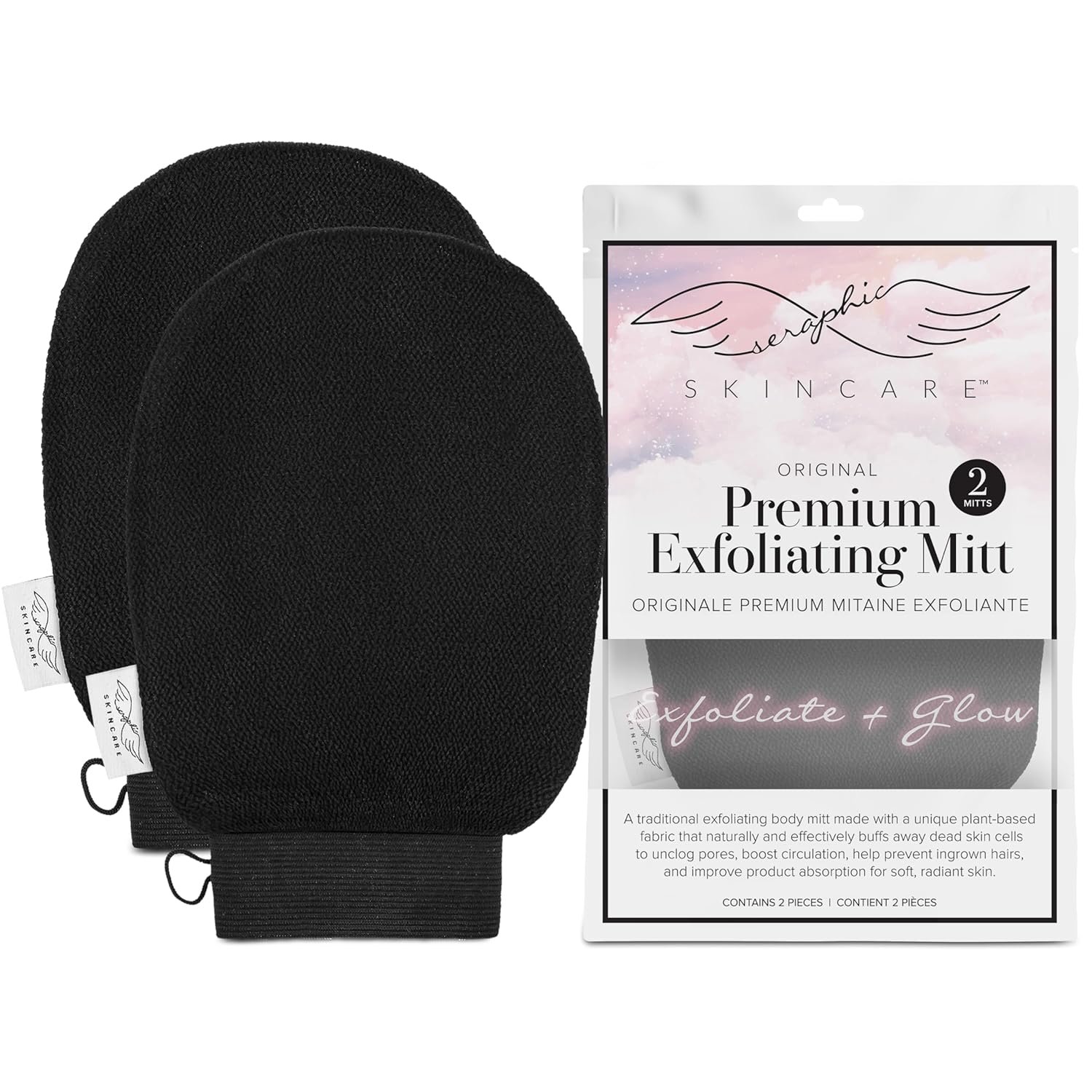 Seraphic Skincare (Original) Premium Exfoliating Mitt for Body (2pc) – 100% Vegan Viscose Traditional Body Scrub Glove Kessa Korean Washcloth – Body Exfoliator for Self-Tan Removal & Keratosis Pilaris - Image 2