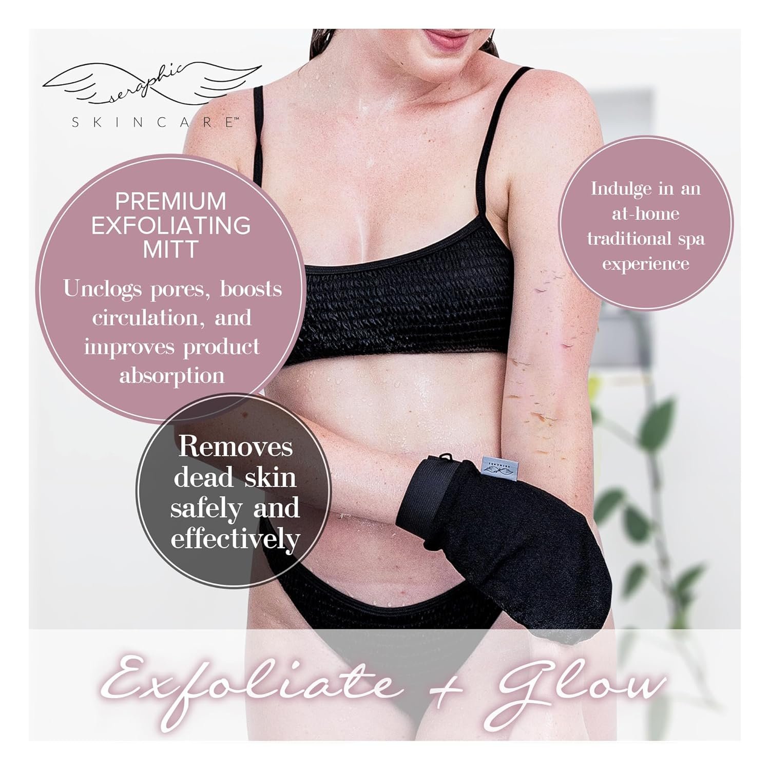 Seraphic Skincare (Original) Premium Exfoliating Mitt for Body (2pc) – 100% Vegan Viscose Traditional Body Scrub Glove Kessa Korean Washcloth – Body Exfoliator for Self-Tan Removal & Keratosis Pilaris - Image 3