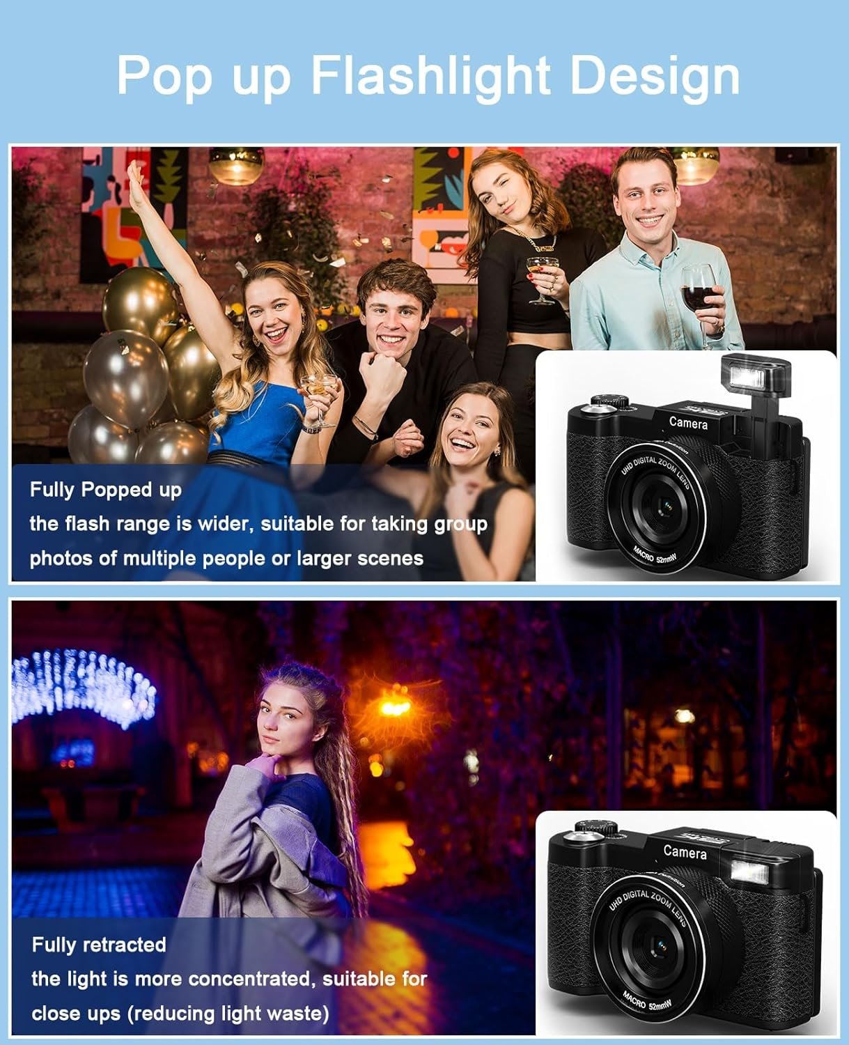 FLATIC Digital Camera with WiFi, 5K 64MP Cameras for Photography with 180° Flip Screen for YouTube, 18X Zoom Autofoucs Vlogging Camera with 64GB Card, Wide & Macro Lens, 2 Batteries, Card Reader - Image 8