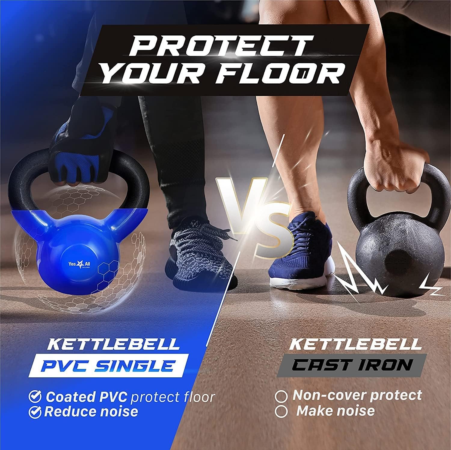 Yes4All Kettlebell, 5-100 LB Vinyl Coated Cast Iron Strength Training Kettlebells for Home Gym Exercises, Fitness, Full Body Workout Equipment, Push Ups, and Grip Strength - Image 5