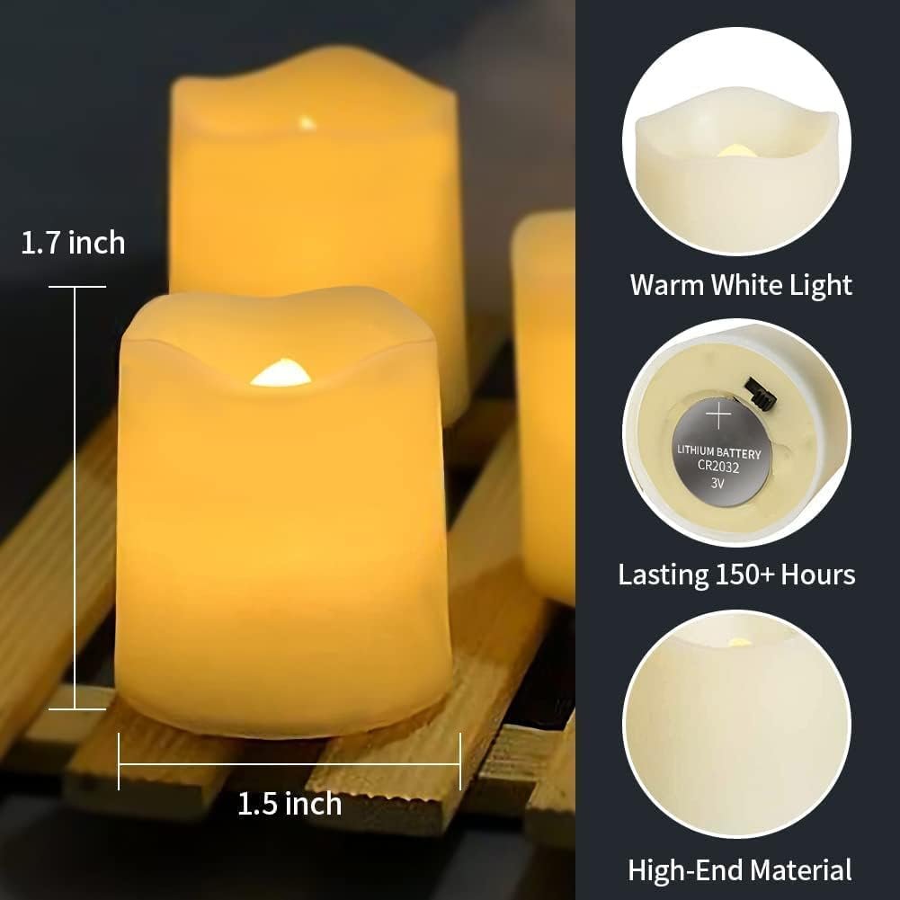 SHYMERY Flameless Votive Candles,Flameless Flickering Electric Fake Candle,24 Pack 200+Hour Battery Operated LED Tea Lights in Warm White for Wedding, Table, Halloween,Christmas Decorations 1.5"X1.7" - Image 5