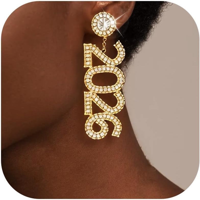 New Years Eve Outfits Women Happy New Year Earrings 2026 Costume Jewelry Rhinestone Earrings Holiday Gift Accessories - Image 2