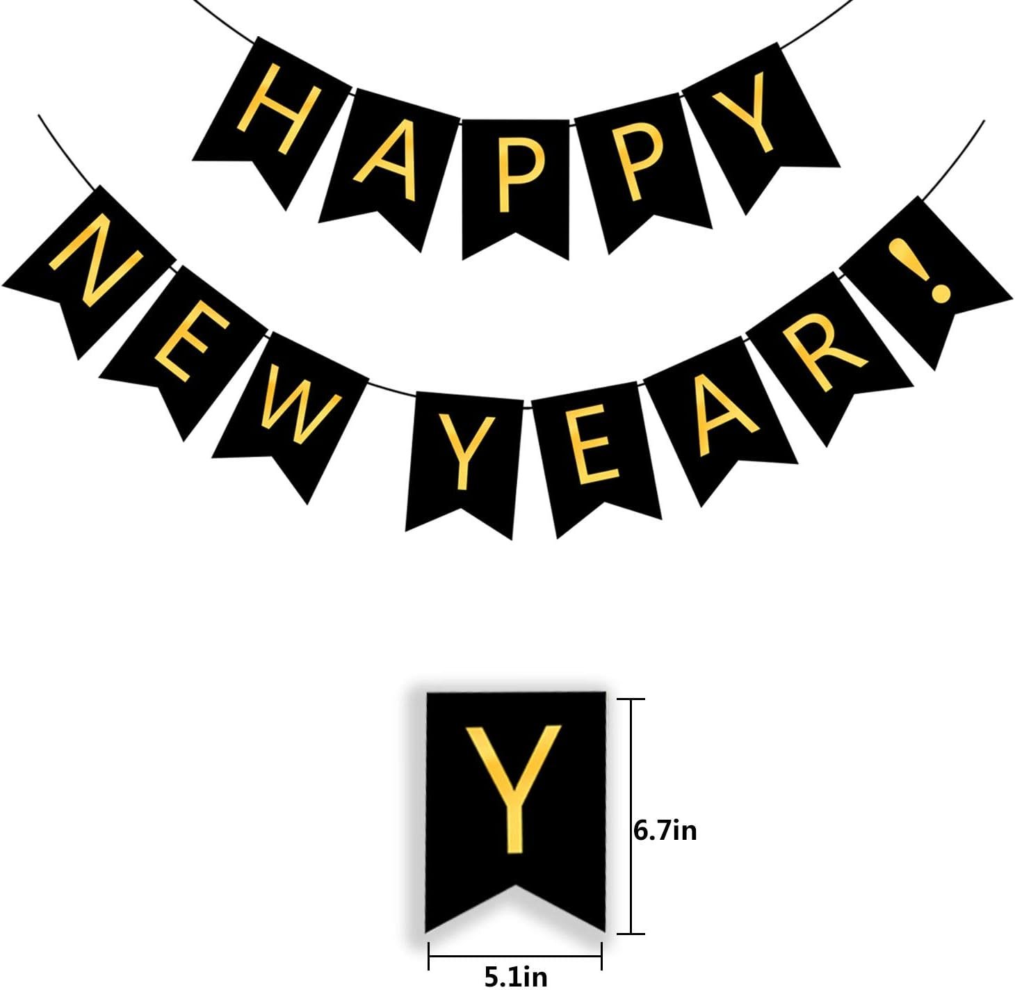 FECEDY Happy New Year Banner Black Bunting with Gold Alphabet for New Year Party Supplier Eve Party Decorations - Image 3
