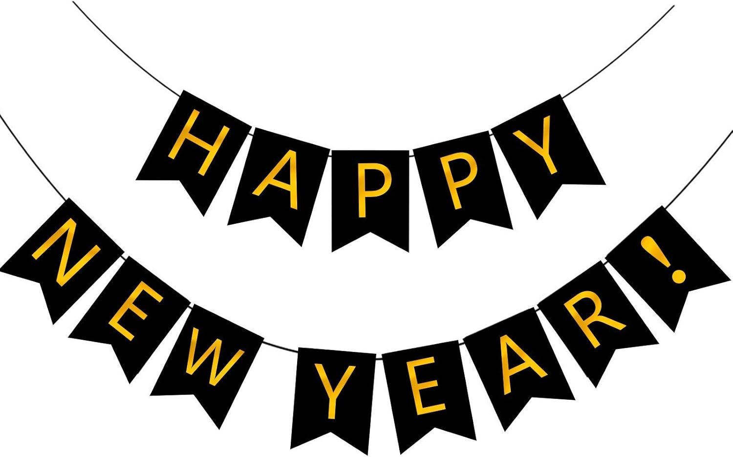 FECEDY Happy New Year Banner Black Bunting with Gold Alphabet for New Year Party Supplier Eve Party Decorations - Image 2