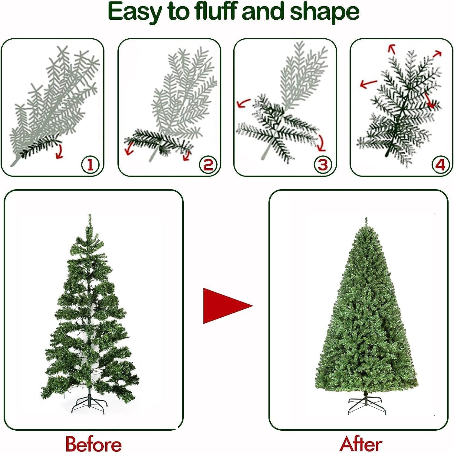 Hykolity 7.5 ft Prelit Christmas Tree, Artificial Christmas Tree with 450 Warm White Lights, 1450 Branch Tips, Metal Stand and Hinged Branches - Image 7