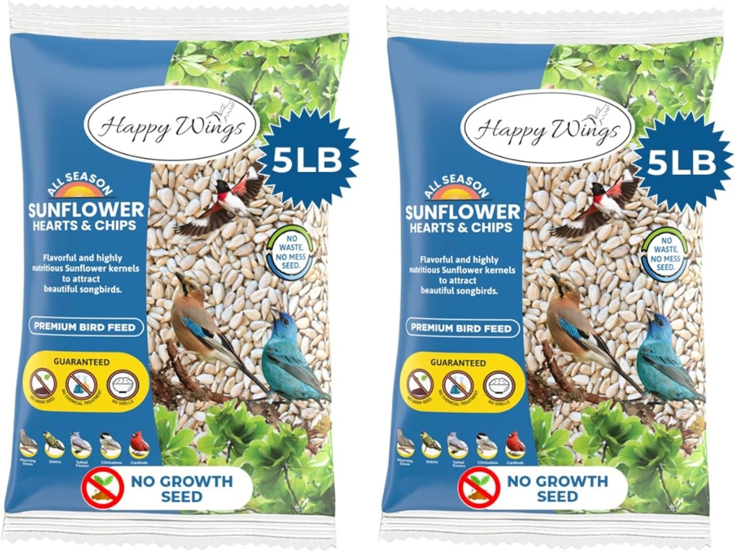 Happy Wings Sunflower Hearts & Chips Bird Food 5 lbs- Combo Pack of 2I No Mess, No Waste Seed No Grow Formula Ideal for Wild Birds, Finches, Sparrows, and Year-Round Feeding. - Image 2
