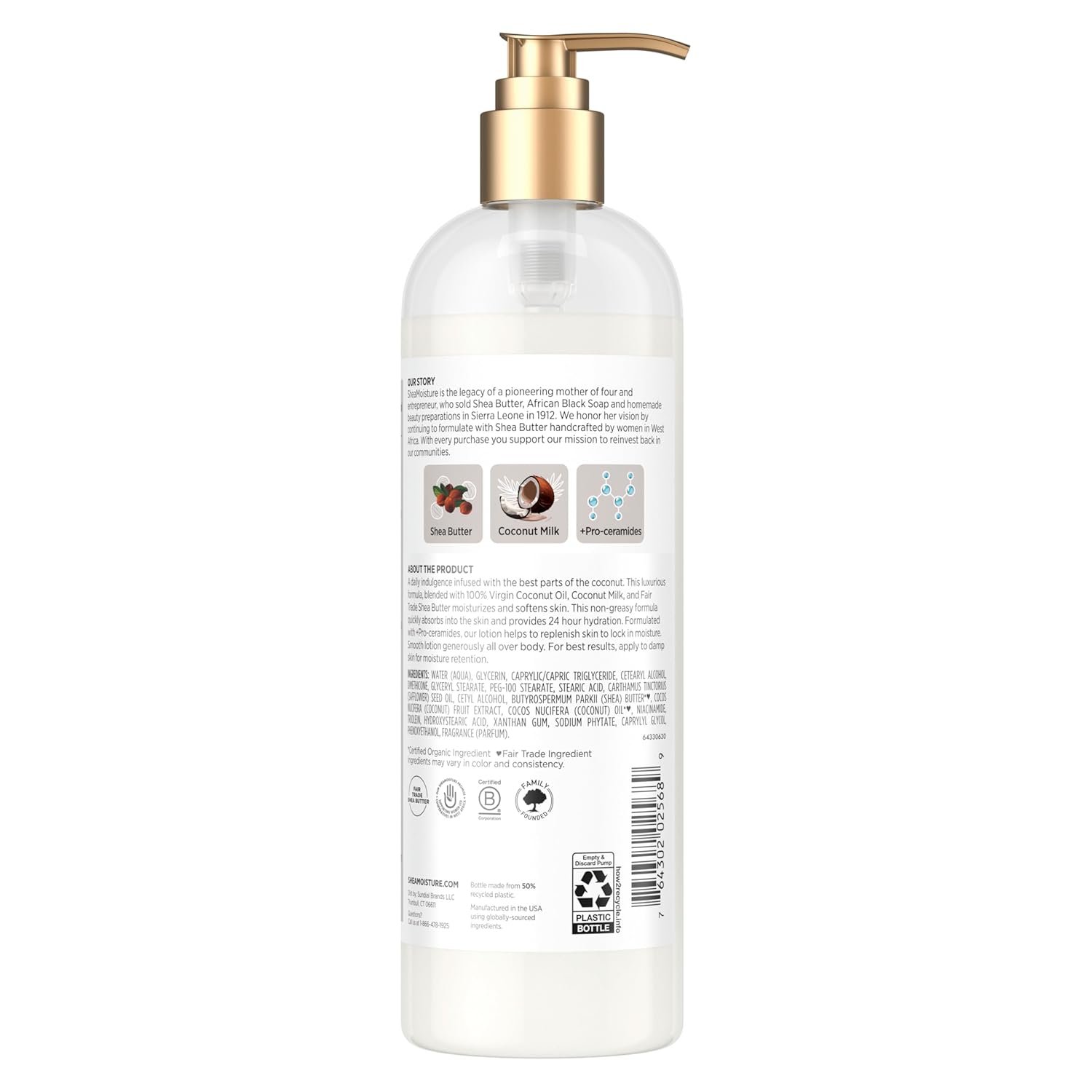 SheaMoisture Daily Hydration Body Lotion with 100% Virgin Coconut Oil, Shea Butter, Coconut Milk and Pro-Ceramides, Quickly Nourish & Soften Skin, 24H Moisturizing 16 oz - Image 3