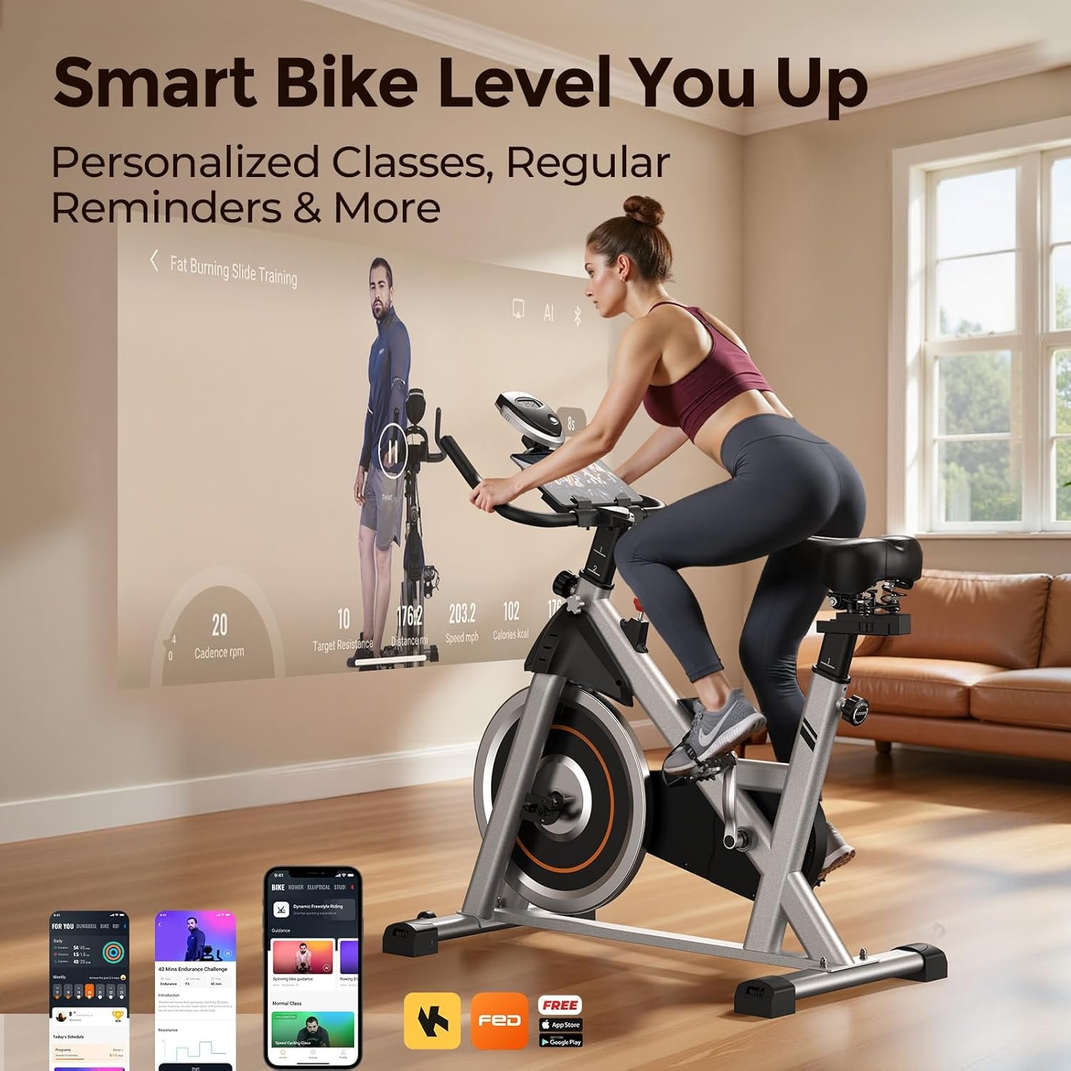YOSUDA Exercise Bike, Brake Pad Stationary Bike for Home with Exclusive App, Magnetic Indoor Cycling Bike with 300 lb Weight Capacity, Low Noise, Tablet Holder and Fitness Courses for Weight Loss - Image 6