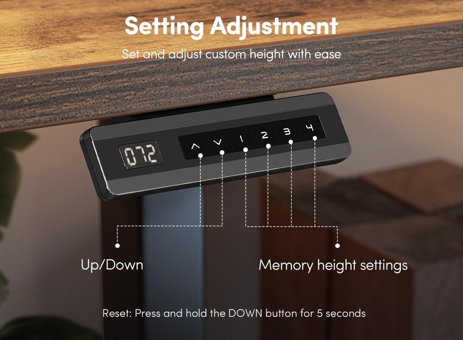 FEZIBO 48 x 24 Inch Height Adjustable Electric Standing Desk with Double Drawer, Stand Up Table with Storage Shelf, Sit Stand Desk, Rustic Brown - Image 9