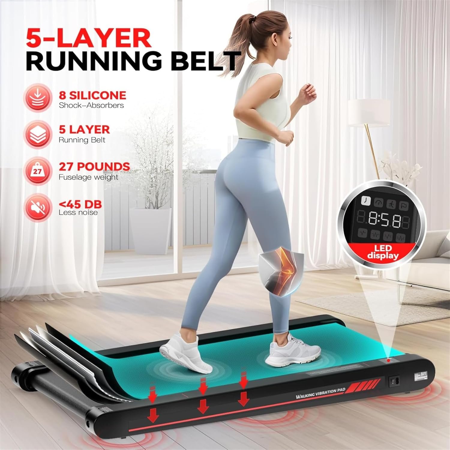 Sperax Walking Treadmill Pad with APP, 3 in 1 Under Desk Treadmill, 400W Low Noise Walking Vibration Pad with Remote Control,Portable Treadmills for Home Office - Image 8