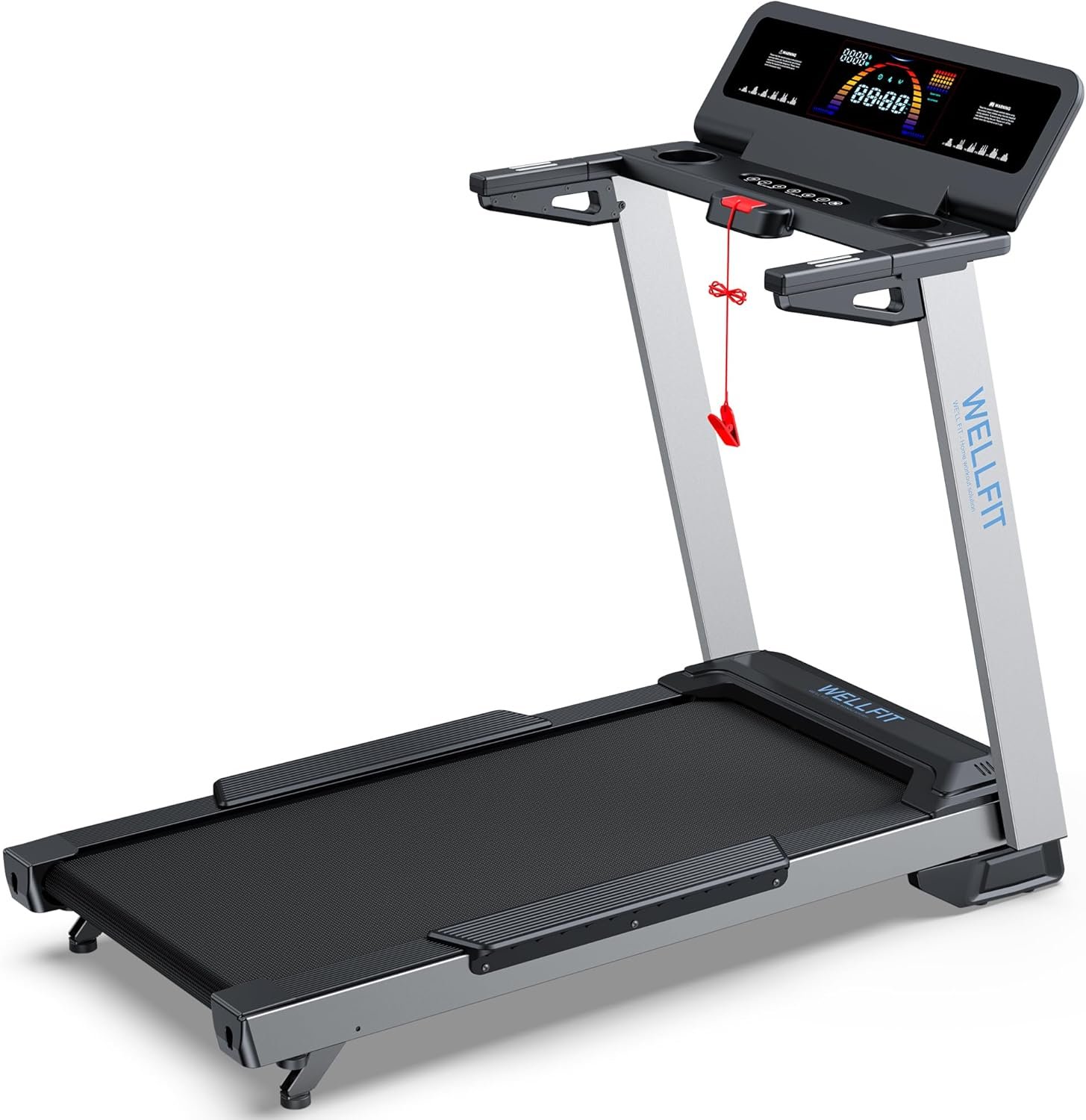 WELLFIT Home Treadmill, 2 Level Incline Heavyduty Treadmill with Pulse Sensor, 4.0 HP, 10 MPH, 450 lbs Capacity, 20'' x 45'' Running Area Treadmills with Bluetooth Player & LED Display - Image 9