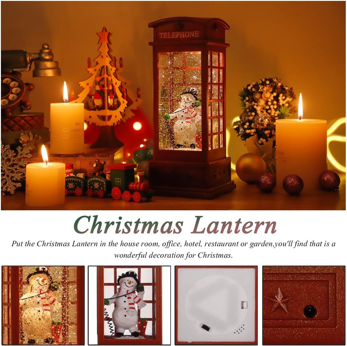 Christmas Snow Globe Lantern,Christmass Lantern with 8 Christmas Theme Music,Christma Snow Globe Gifts Water Glittering Swirling Christma Home Decoration (Snowman) - Image 7