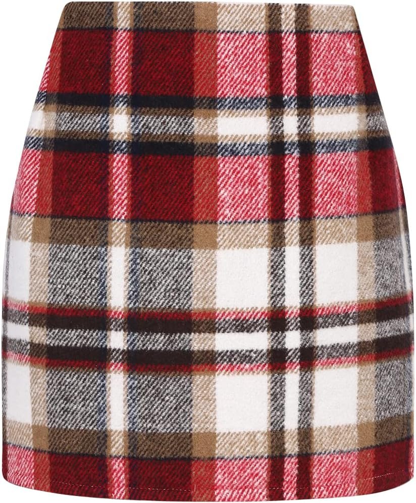 IDEALSANXUN Womens High Waist Plaid Skirt Bodycon Pencil Wool Mini Skirts - Image 2