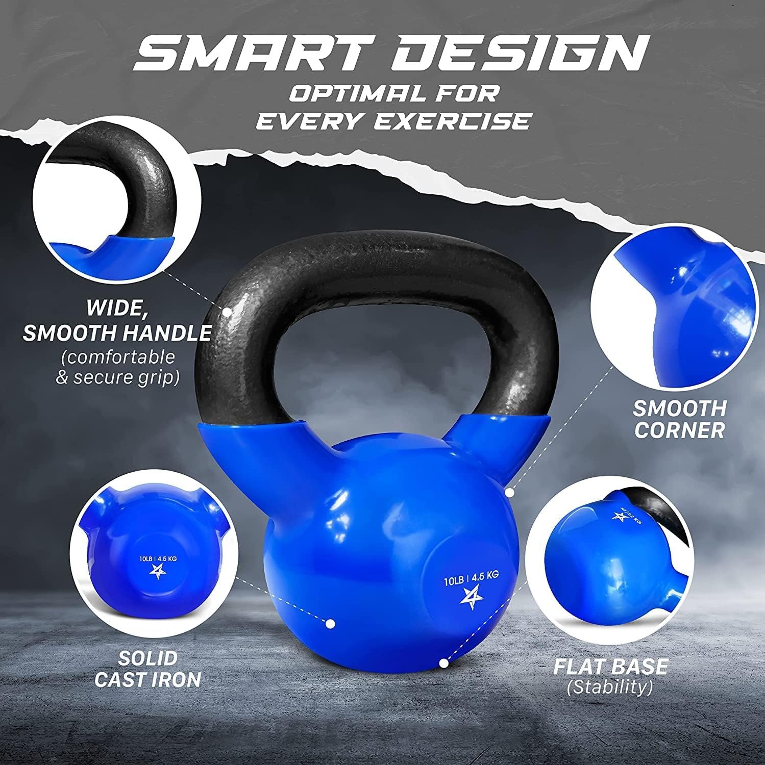 Yes4All Kettlebell, 5-100 LB Vinyl Coated Cast Iron Strength Training Kettlebells for Home Gym Exercises, Fitness, Full Body Workout Equipment, Push Ups, and Grip Strength - Image 4