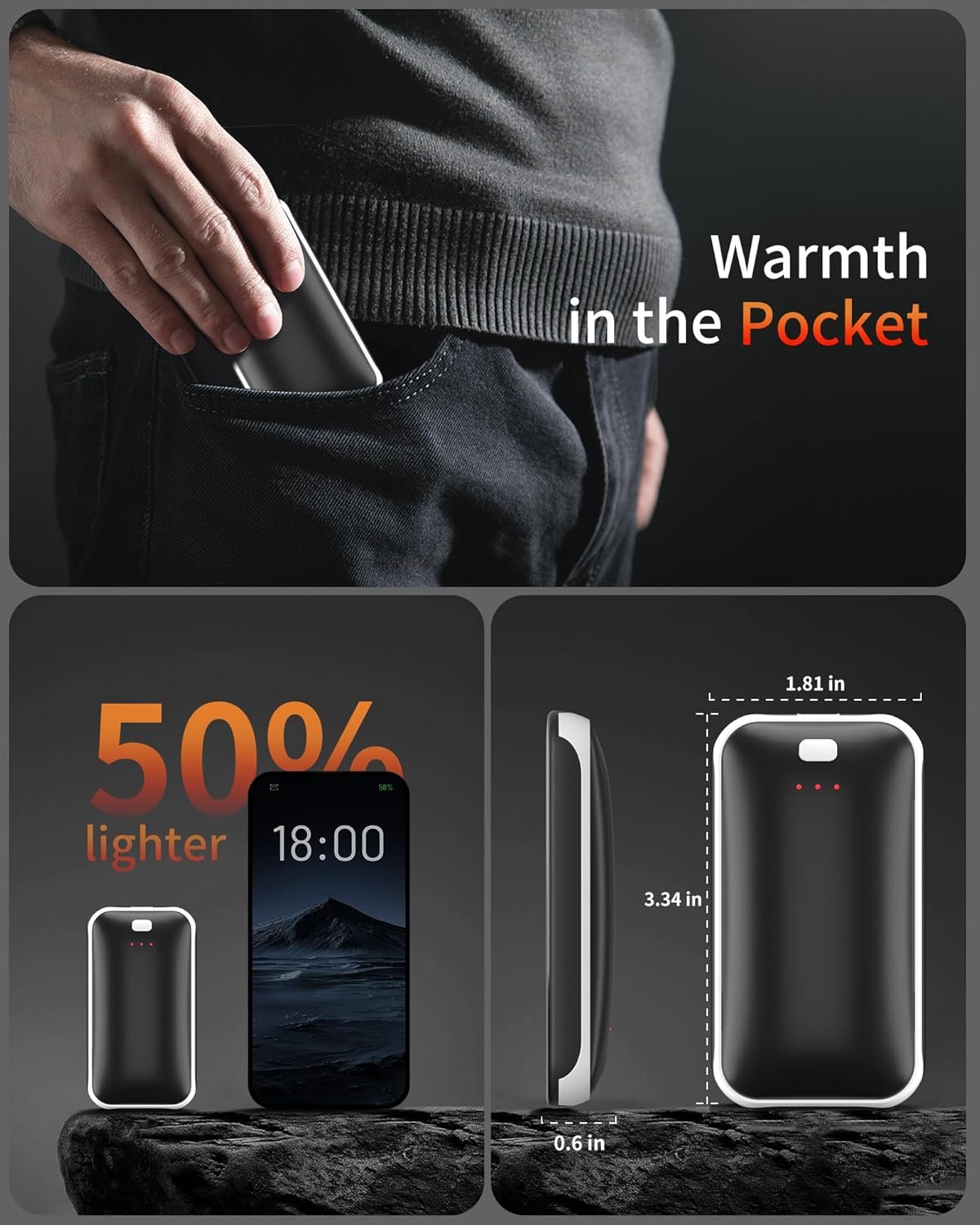 Lerat Hand Warmers Rechargeable, 2 Pack Electric Hand Warmer, Reusable Portable Pocket Heater USB Handwarmers, Gifts for Men, Women, Indoor, Outdoor, Hiking, Skiing, Camping, Hunting Accessories - Image 4