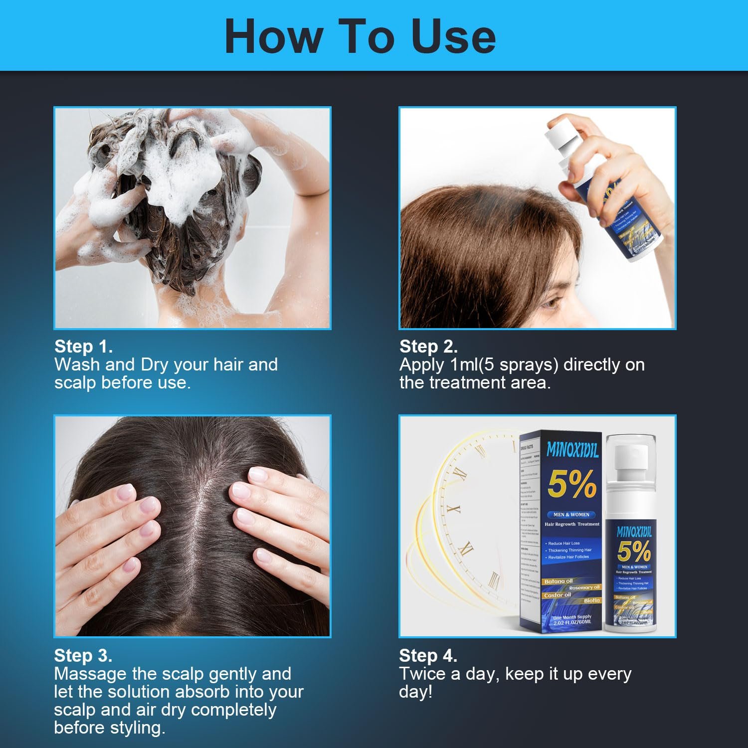 5% Minoxidil for Men and Women, Hair Growth Biotin Serum with Batana and Rosemary for Hair beard Regrowth Treatments, Extra Strength Hair Loss Solution to Regrow Thicker, 2.02FL OZ - Image 6