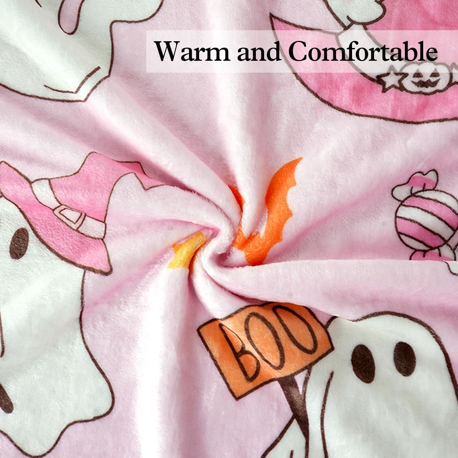 Pink Ghost Boo Blanket - Fun and Cute Flannel Soft Warm Blanket for Sofas and Chairs - 50x60 Inch - Image 5
