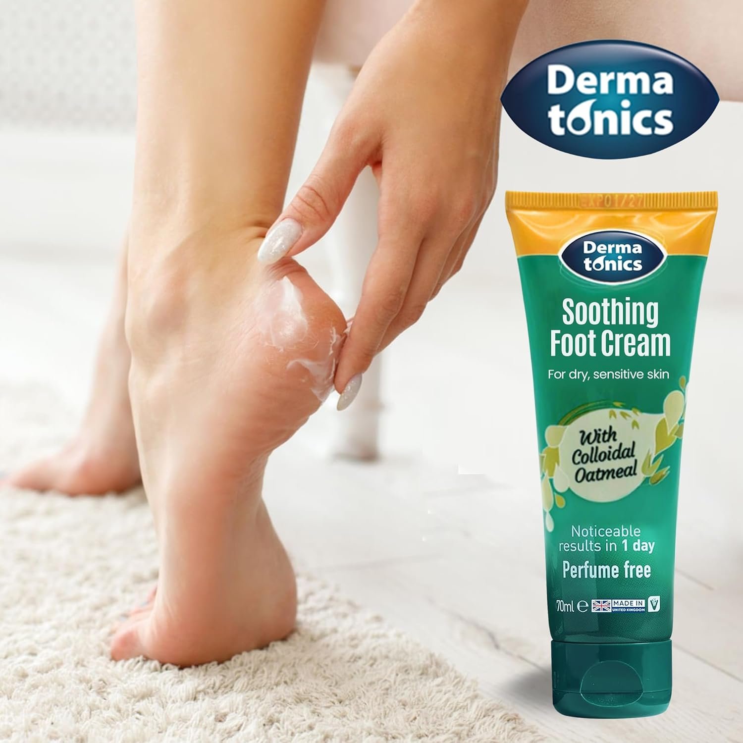 Dermatonics Soothing Foot Cream - 10% Urea w/Colloidal Oatmeal, Exfoliating & Softening Balm, Moisturizer for Dry, Cracked Heels & Rough Skin, Rehydrating for Feet, Elbows & Hands - 2.37 fl oz Tube - Image 5