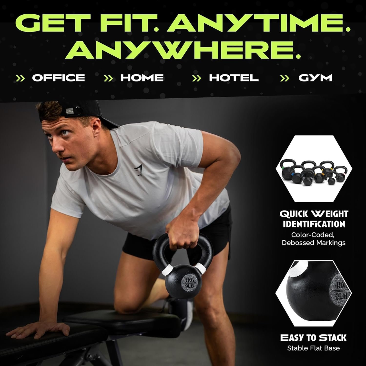 Rage Fitness Single Cast Iron Kettlebell | Powder Coated - Wide Handle Weights for Core & Glute Workouts; Swings, Squats, Deadlifts; Strength, Endurance & Flexibility for Men & Women - Image 5