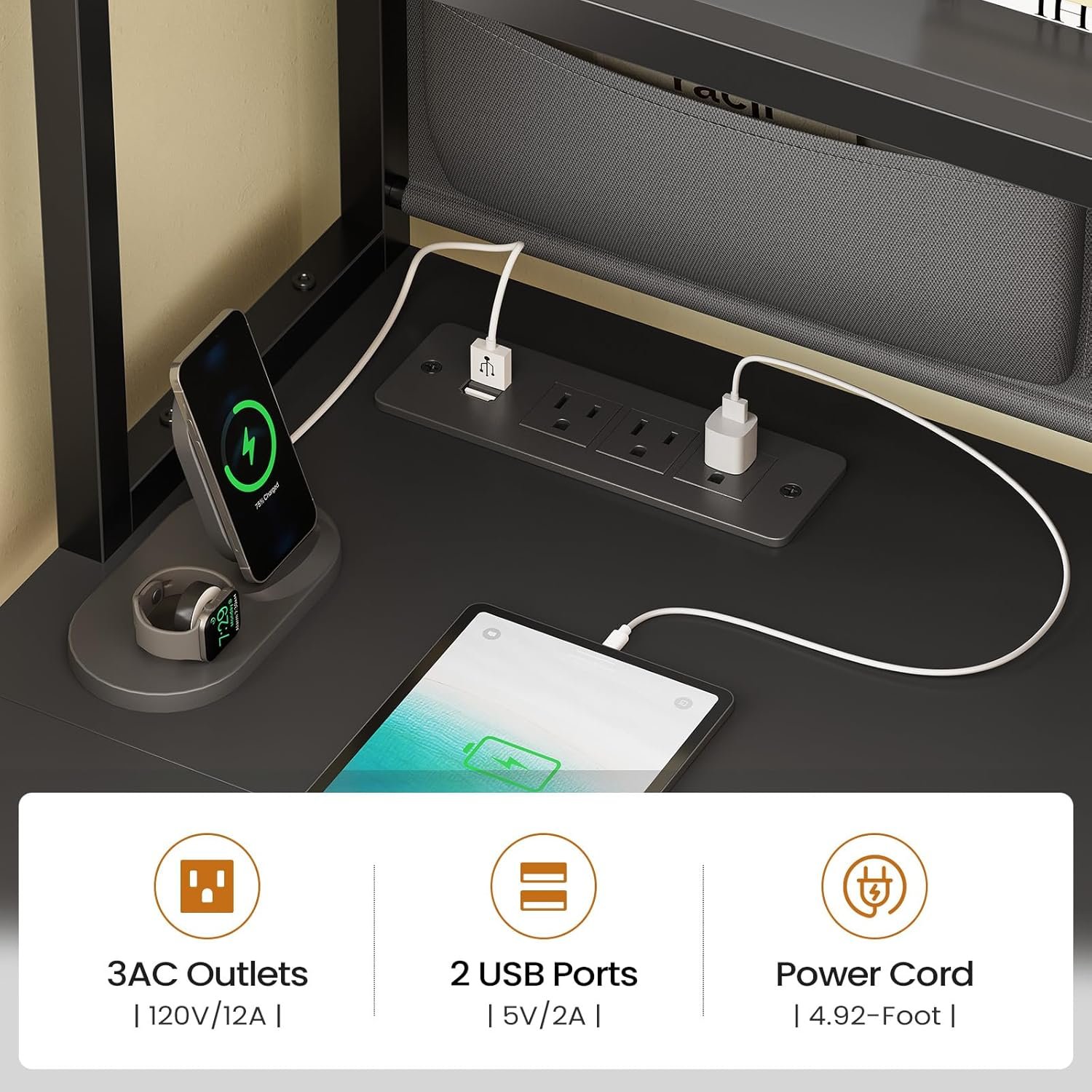 SEDETA L Shaped Gaming Desk, Home Office Computer Desk with 2 Drawer and Bookshelf, L Shaped Gaming Desk with LED Light, Glass Cabinet and Storage Bag, Corner Desk with Storage Shelves, Black - Image 9