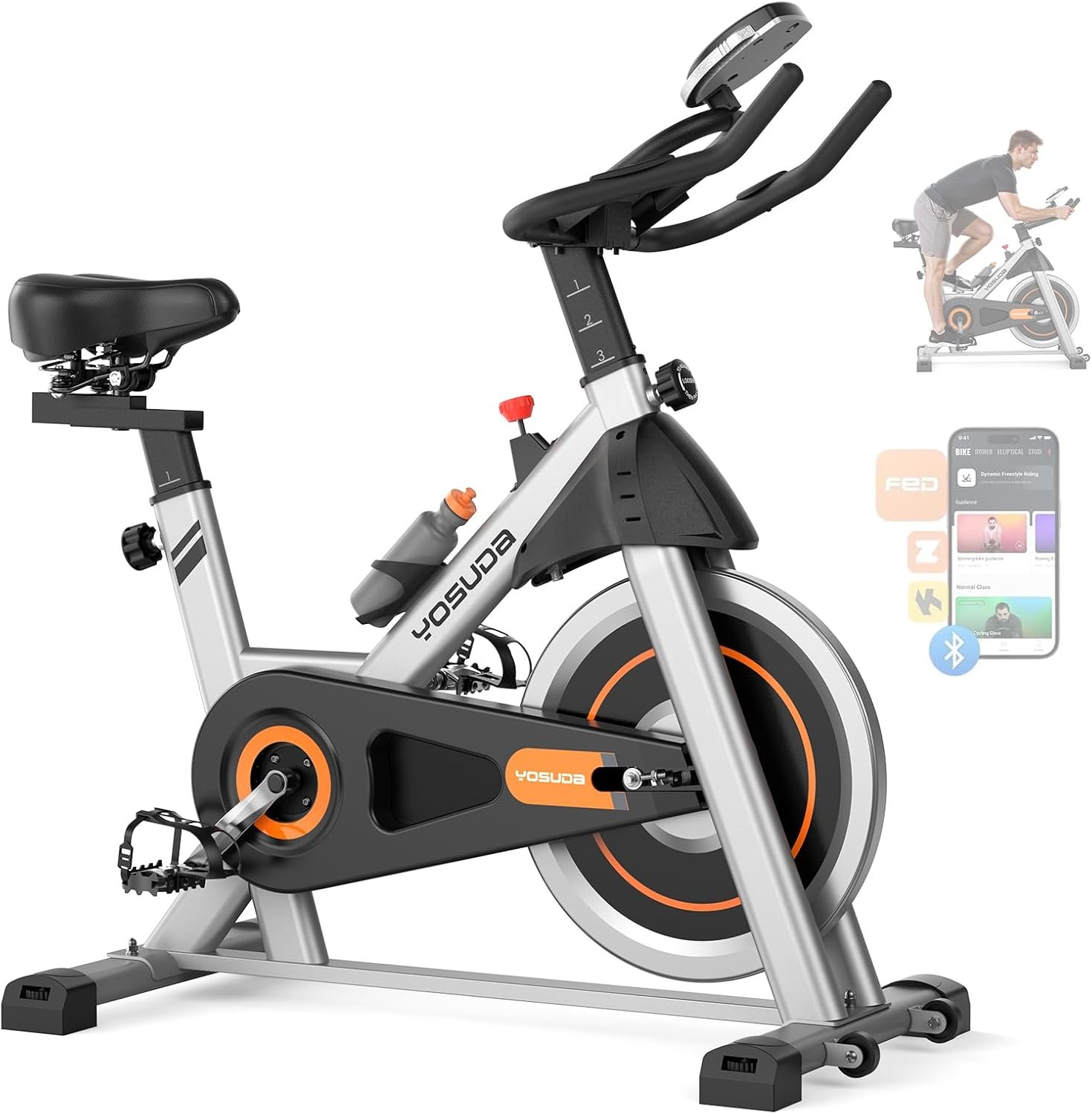 YOSUDA Exercise Bike, Brake Pad Stationary Bike for Home with Exclusive App, Magnetic Indoor Cycling Bike with 300 lb Weight Capacity, Low Noise, Tablet Holder and Fitness Courses for Weight Loss - Image 2