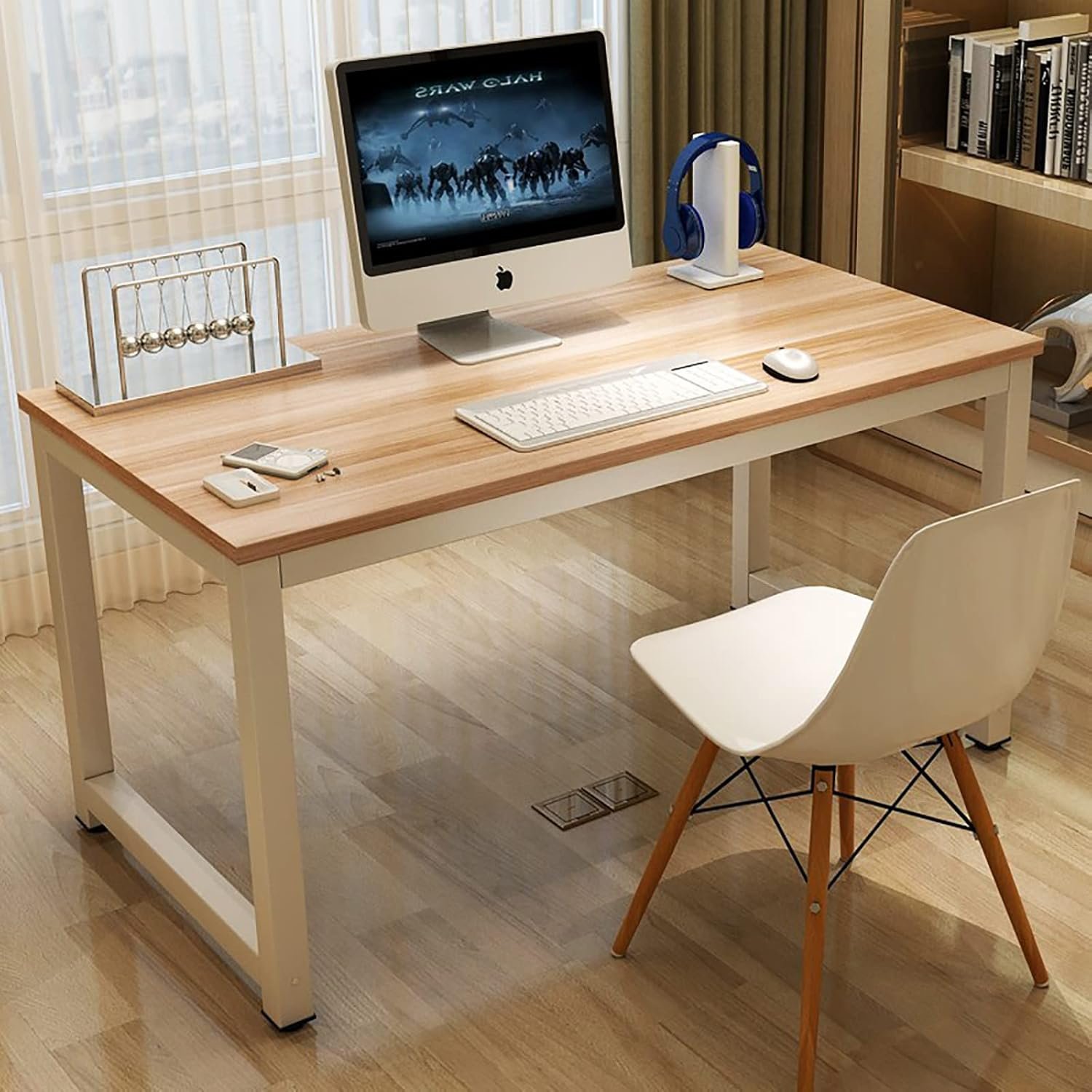 NSdirect Modern Computer Desk 63 Inch Large Office Desk, Writing Study Table for Home Office Desk Workstation Wide Metal Sturdy Frame Thicker Steel Legs, White - Image 5