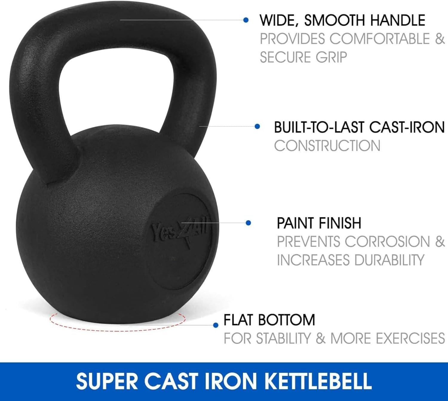 Yes4All Cast Iron Kettlebell, Strength Training Kettlebells 5-80 Lb (5,10,15,20,25,30,35,40,45,50,60,70,80 Lb) for Full Body Workout, Push up, Strength Training - Single & Kettlebell Set of 2 for Men - Image 3