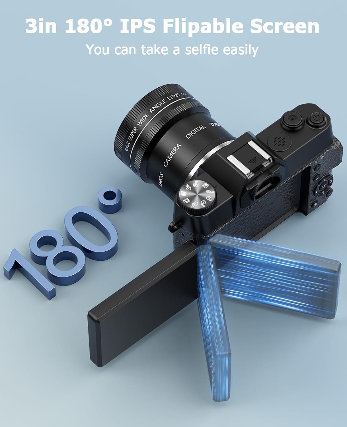 FLATIC Cameras for Photography, 6K 64MP Digital Camera with WiFi & Microphone for Youtuber, 16X Zoom Vlogging Camera with 180°Flip Screen, 64GB Card, 2 Batteries, Macro & Wide-Angle Lens, Card Reader - Image 9