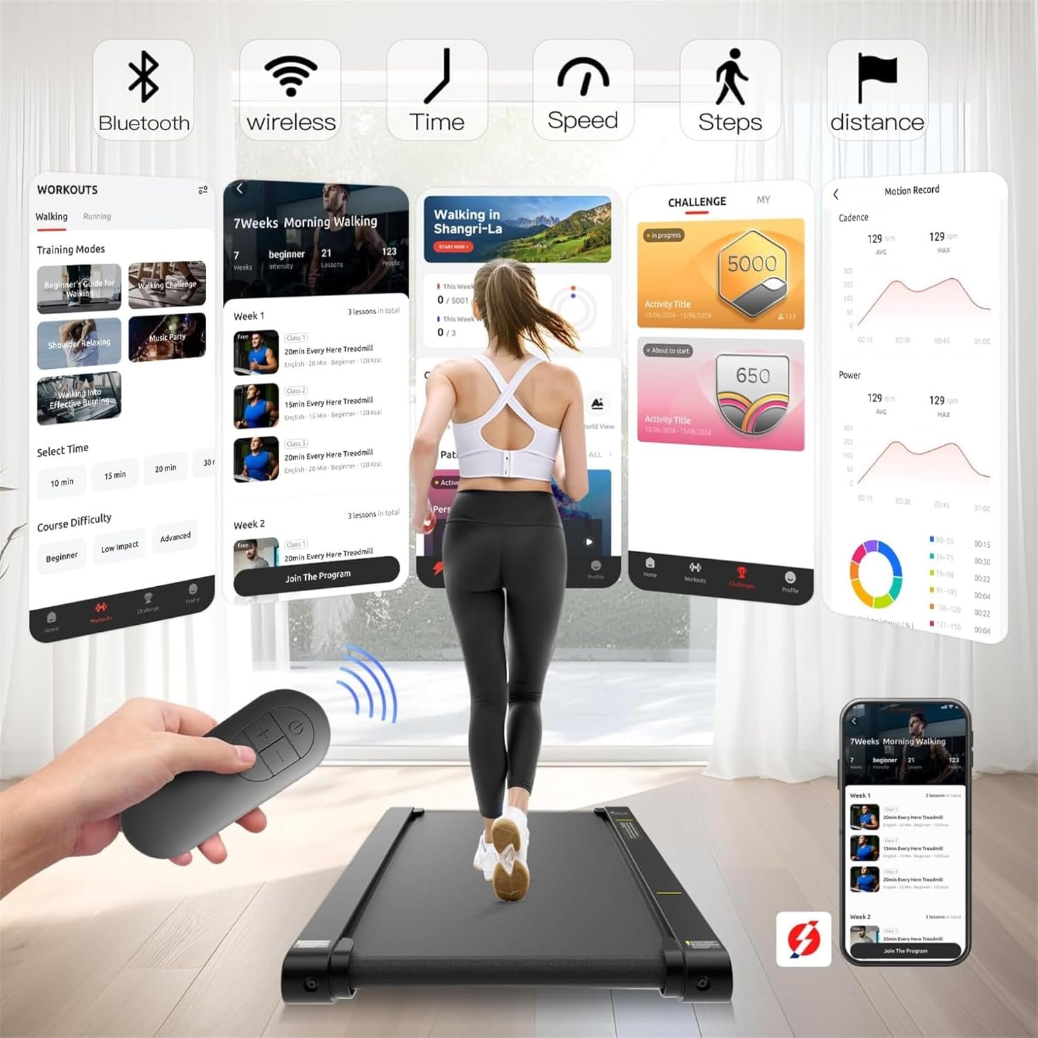 Sperax Walking Treadmill Pad with APP, 3 in 1 Under Desk Treadmill, 400W Low Noise Walking Vibration Pad with Remote Control,Portable Treadmills for Home Office - Image 3