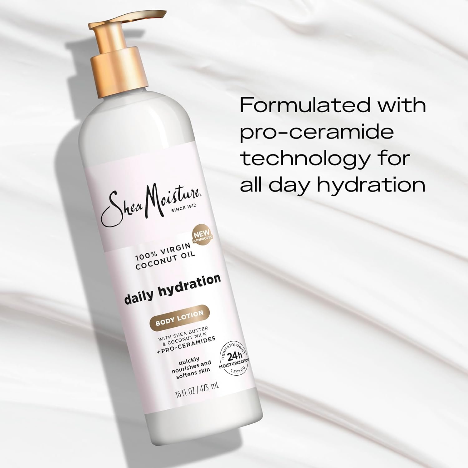 SheaMoisture Daily Hydration Body Lotion with 100% Virgin Coconut Oil, Shea Butter, Coconut Milk and Pro-Ceramides, Quickly Nourish & Soften Skin, 24H Moisturizing 16 oz - Image 4
