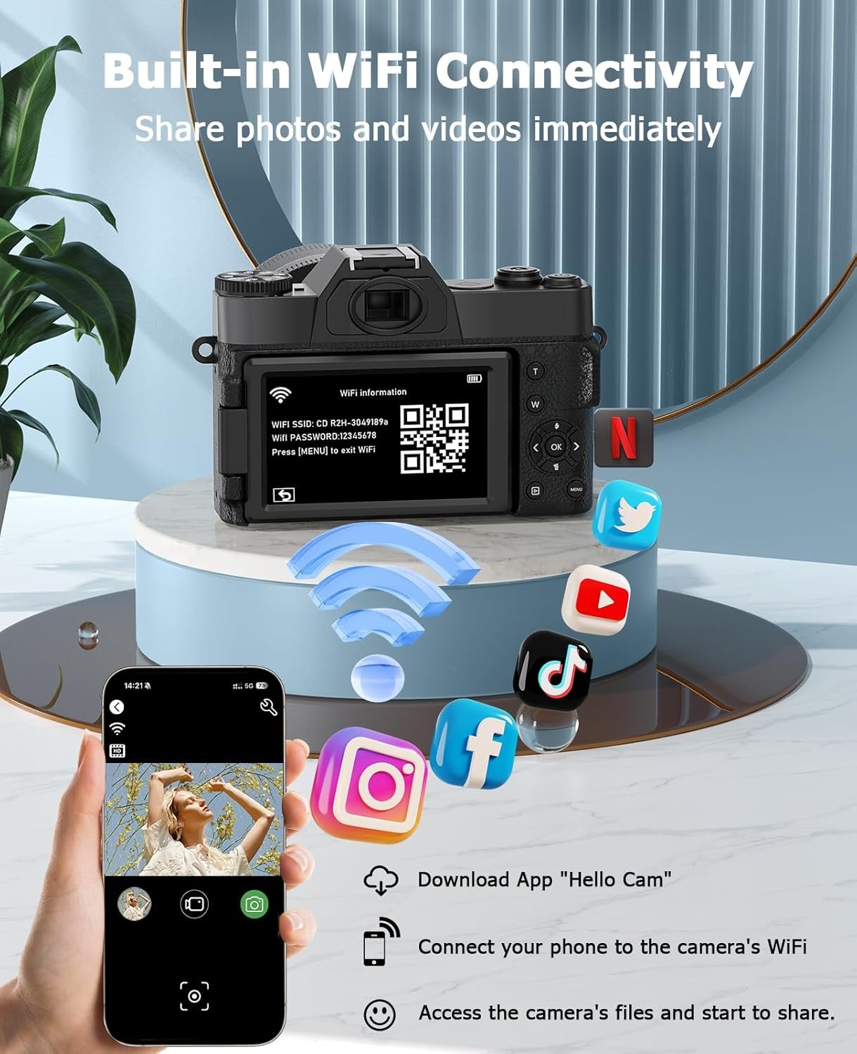 FLATIC Cameras for Photography, 6K 64MP Digital Camera with WiFi & Microphone for Youtuber, 16X Zoom Vlogging Camera with 180°Flip Screen, 64GB Card, 2 Batteries, Macro & Wide-Angle Lens, Card Reader - Image 6