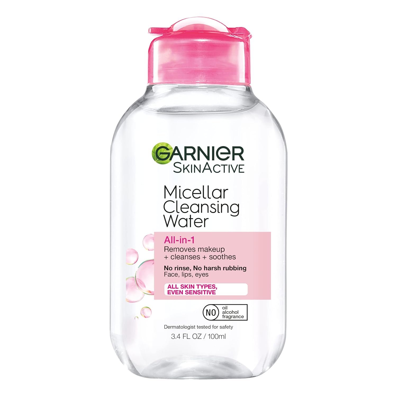 Garnier Micellar Cleansing Water, All-in-1 Makeup Remover and Facial Cleanser, For All Skin Types, 3.4 Fl Oz (100mL), 1 Count (Packaging May Vary) - Image 2