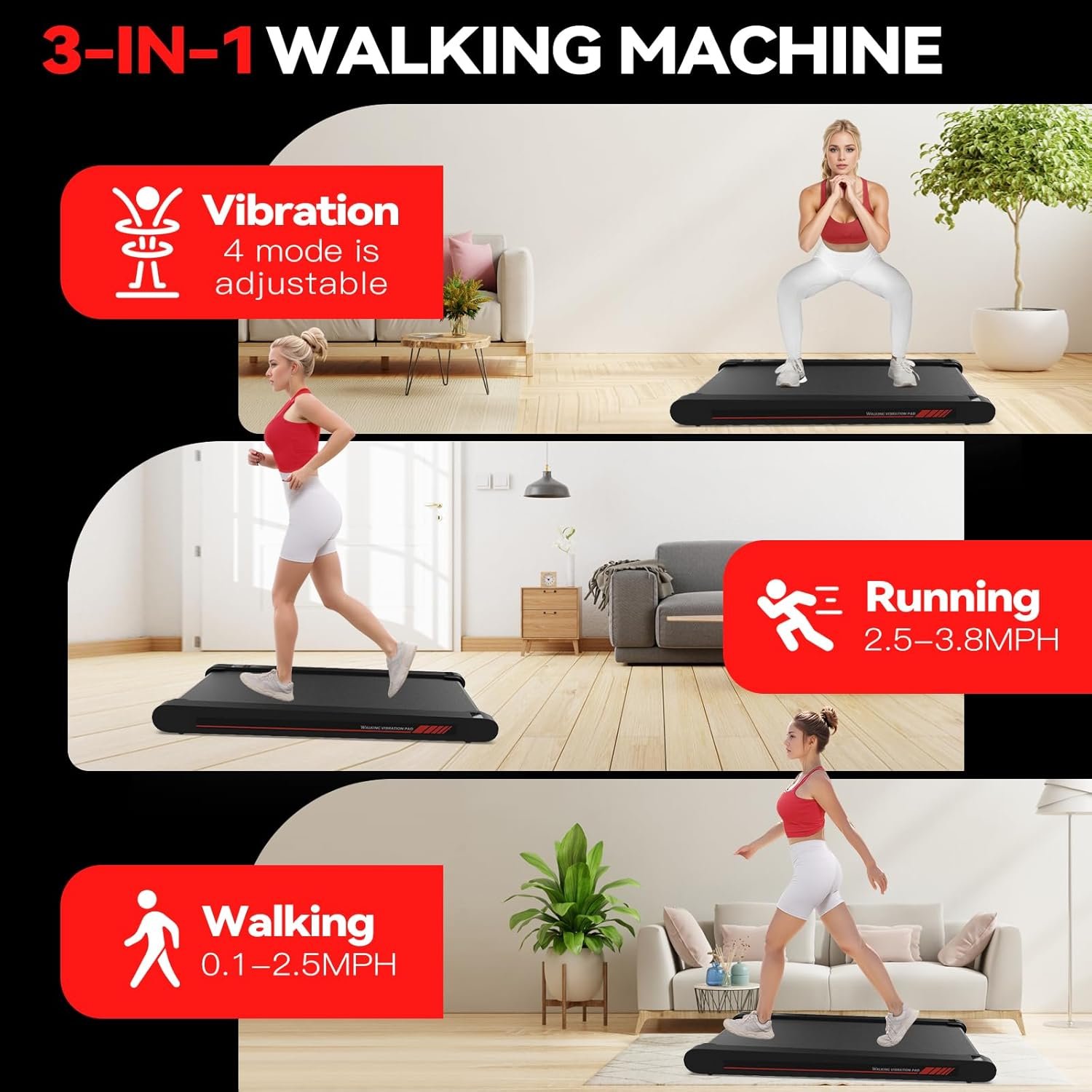 Sperax Walking Treadmill Pad with APP, 3 in 1 Under Desk Treadmill, 400W Low Noise Walking Vibration Pad with Remote Control,Portable Treadmills for Home Office - Image 4