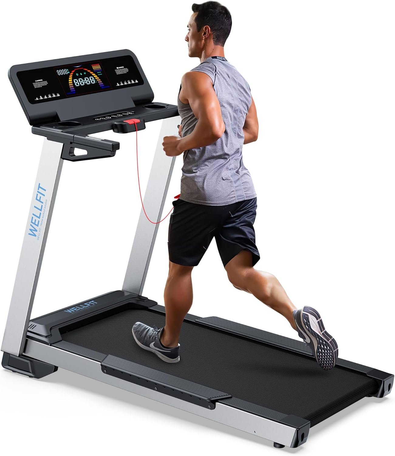 WELLFIT Home Treadmill, 2 Level Incline Heavyduty Treadmill with Pulse Sensor, 4.0 HP, 10 MPH, 450 lbs Capacity, 20'' x 45'' Running Area Treadmills with Bluetooth Player & LED Display - Image 2