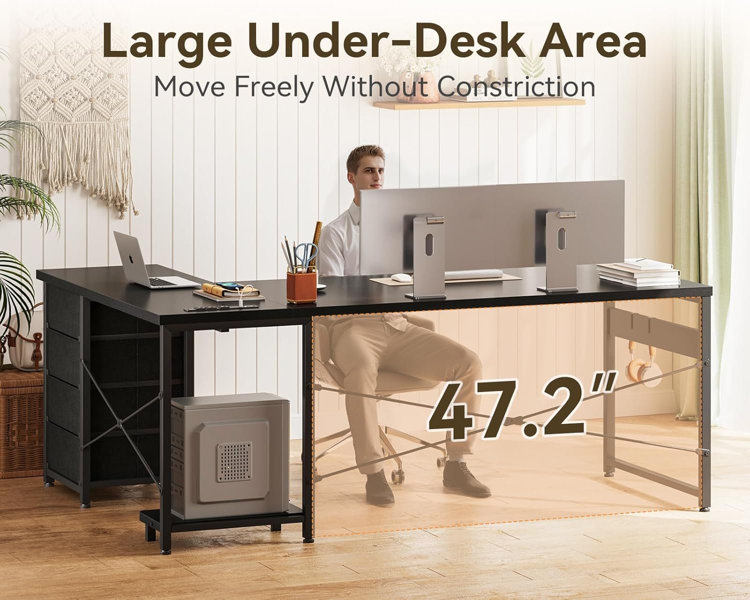 AODK L Shaped Gaming Desk with 4 Drawers, 61" Reversible Home Office Desks with Power Outlets, L Shaped Computer Desk with USB Charging Port and Host Stand, Corner Desk, Easy to Assemble, Black - Image 6