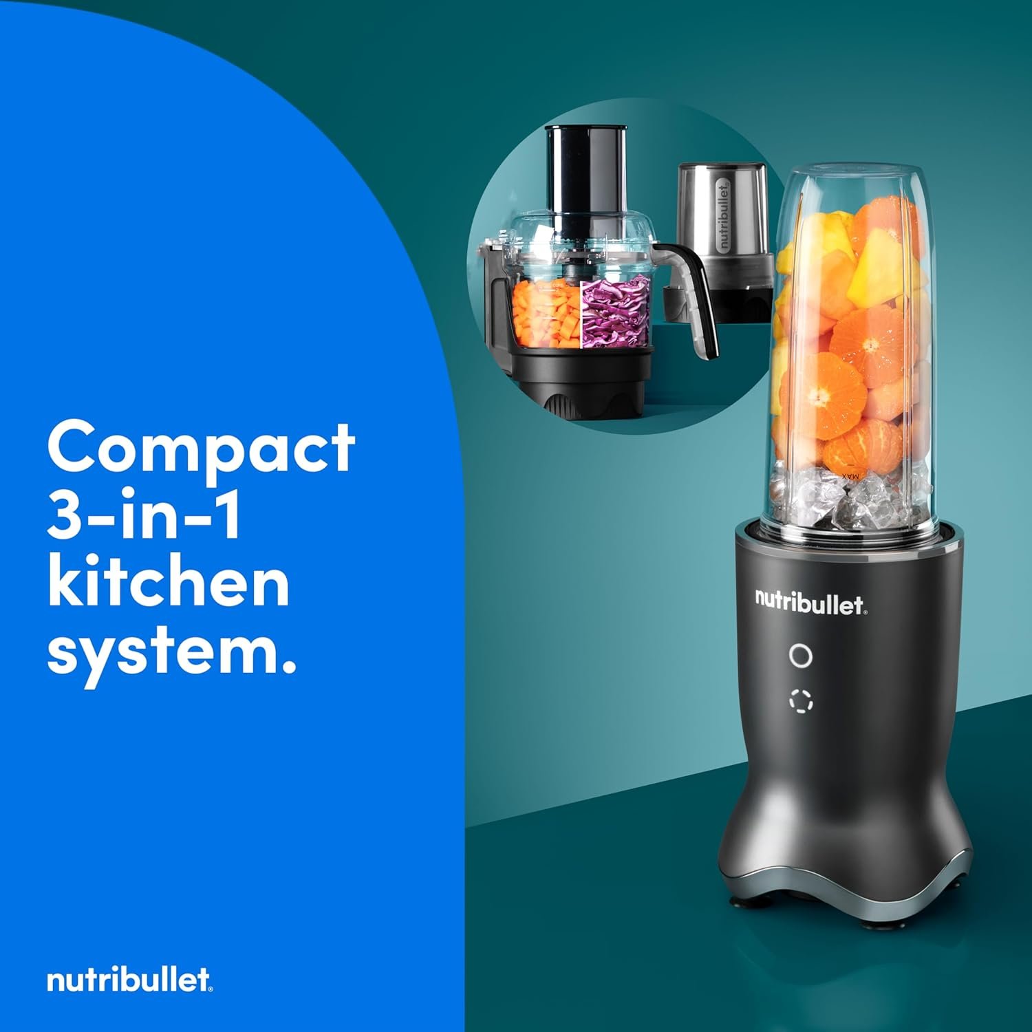 nutribullet® Ultra Plus+ 3-1 Compact Kitchen System, 1200W Kitchen System with Blender, Food Processor, and Coffee and Spice Grinder, 32oz and 24oz Blending Cups, 2-Cup Food Processor, Gunmetal Gray - Image 4