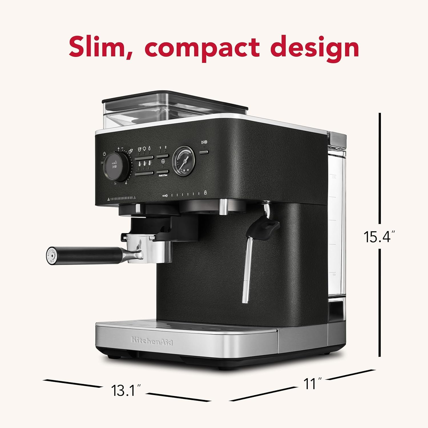 KitchenAid Semi Automatic Espresso Machine with Burr Grinder, 2.5L, Cast Iron Black, KES6551BK - Image 3