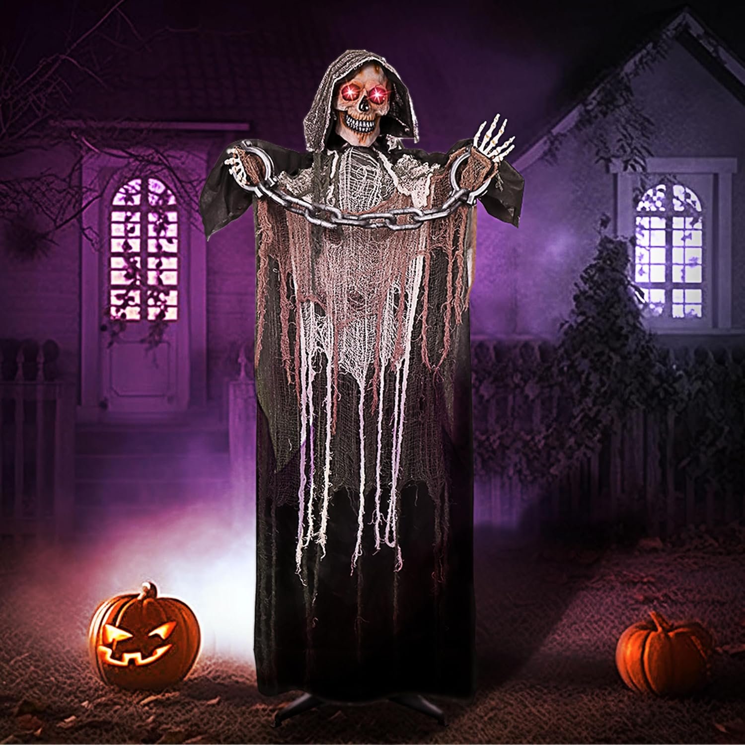 JOYIN 67" Halloween Decorations Outdoor Life Size Animatronics Grim Reaper with Chain, Sound-Actived Party Decor with Creepy Sound, Scary Haunted House Props for Garden Yard Lawn - Image 7