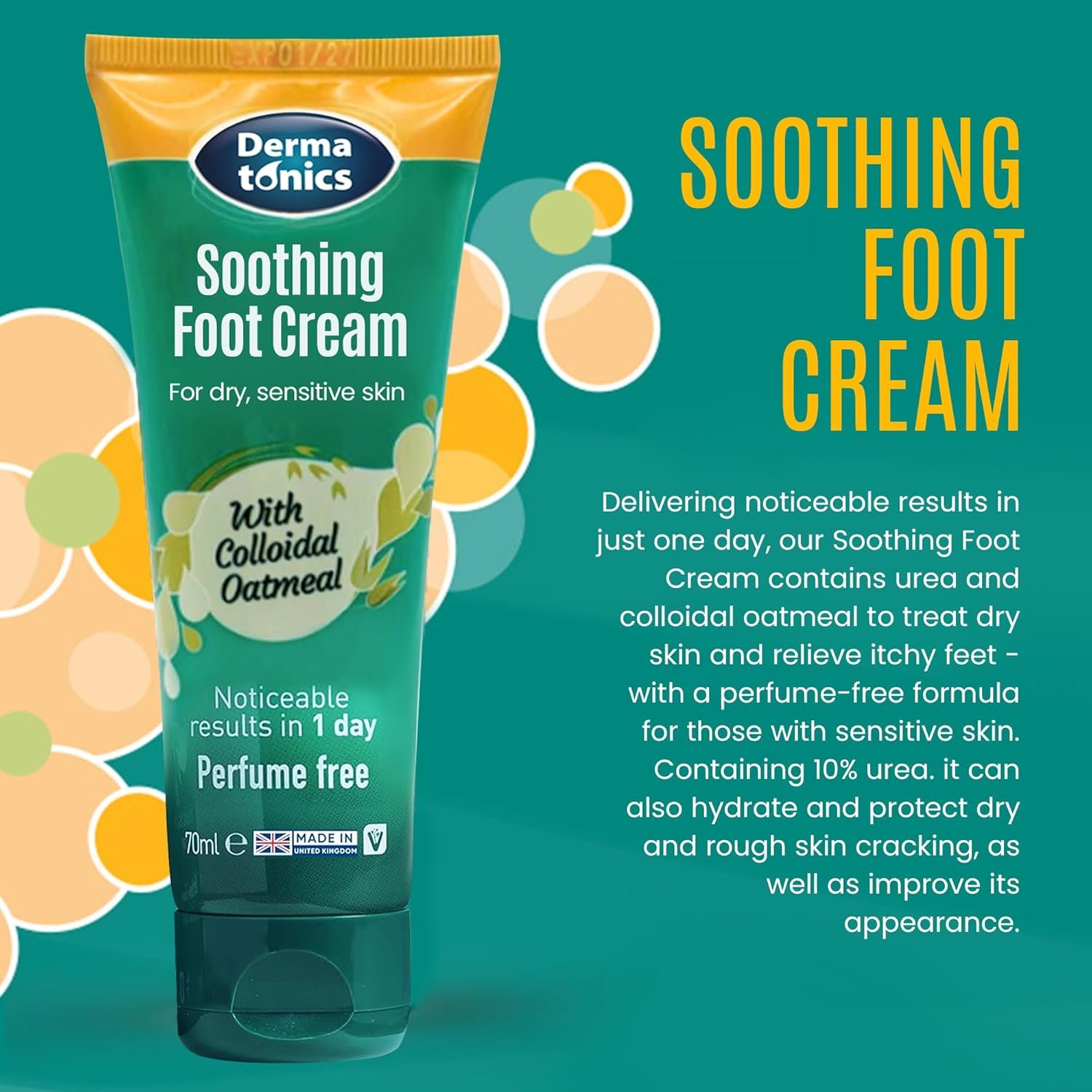 Dermatonics Soothing Foot Cream - 10% Urea w/Colloidal Oatmeal, Exfoliating & Softening Balm, Moisturizer for Dry, Cracked Heels & Rough Skin, Rehydrating for Feet, Elbows & Hands - 2.37 fl oz Tube - Image 3