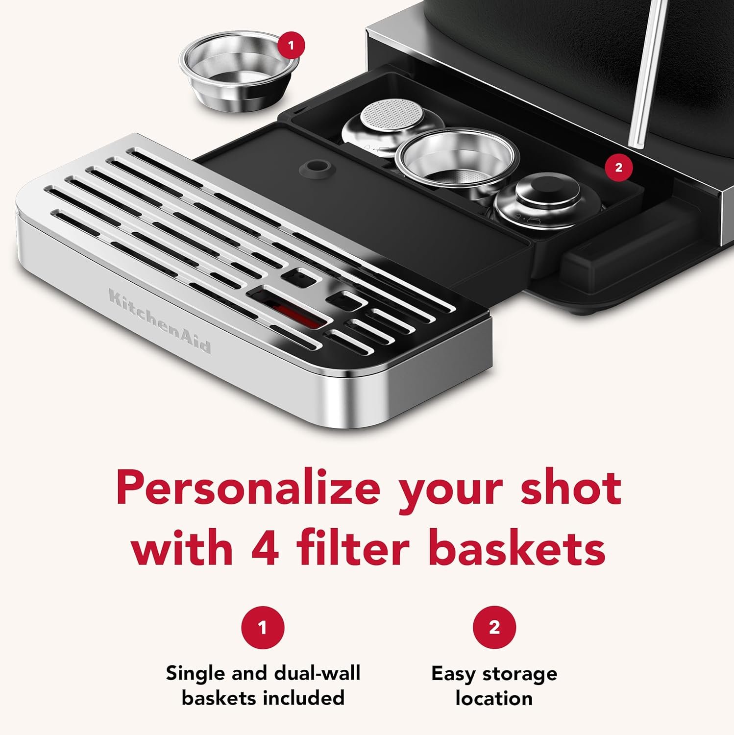 KitchenAid Semi Automatic Espresso Machine with Burr Grinder, 2.5L, Cast Iron Black, KES6551BK - Image 5