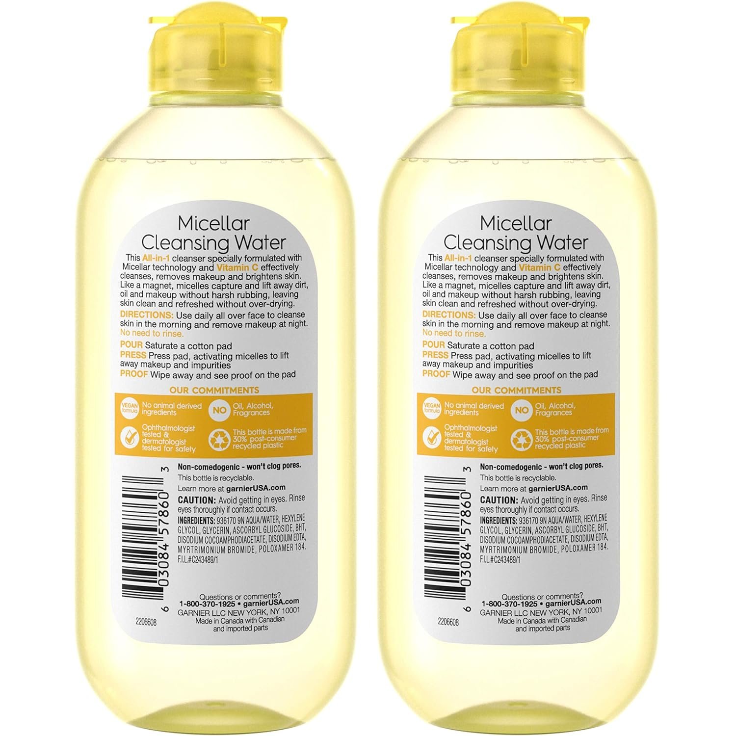 Garnier Micellar Water with Vitamin C, Facial Cleanser & Makeup Remover, Brightening & Hydrating, For All Skin Types, Vegan, Cruelty Free, 13.5 Fl Oz (400mL), 2 Count - Image 3