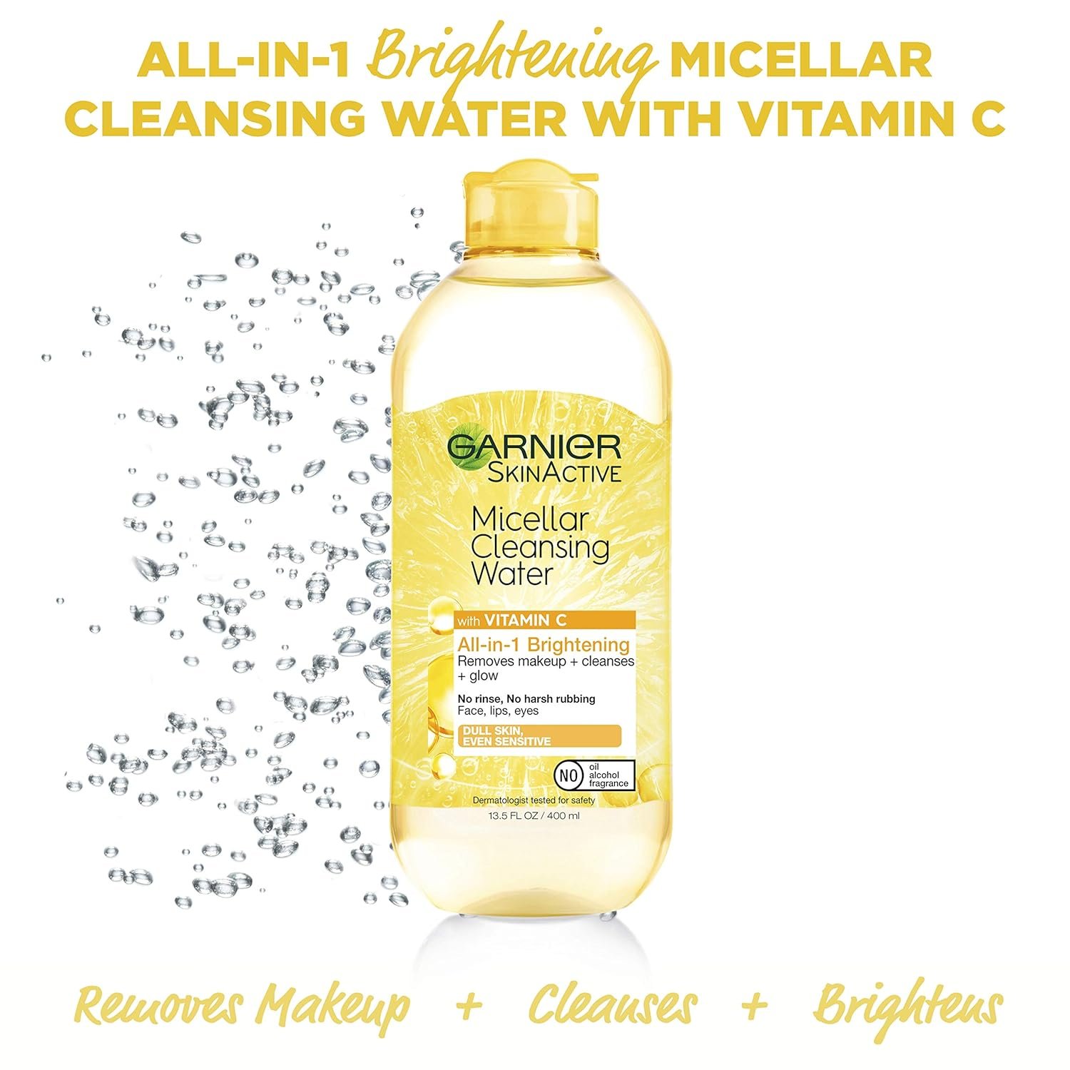 Garnier Micellar Water with Vitamin C, Facial Cleanser & Makeup Remover, Brightening & Hydrating, For All Skin Types, Vegan, Cruelty Free, 13.5 Fl Oz (400mL), 2 Count - Image 4