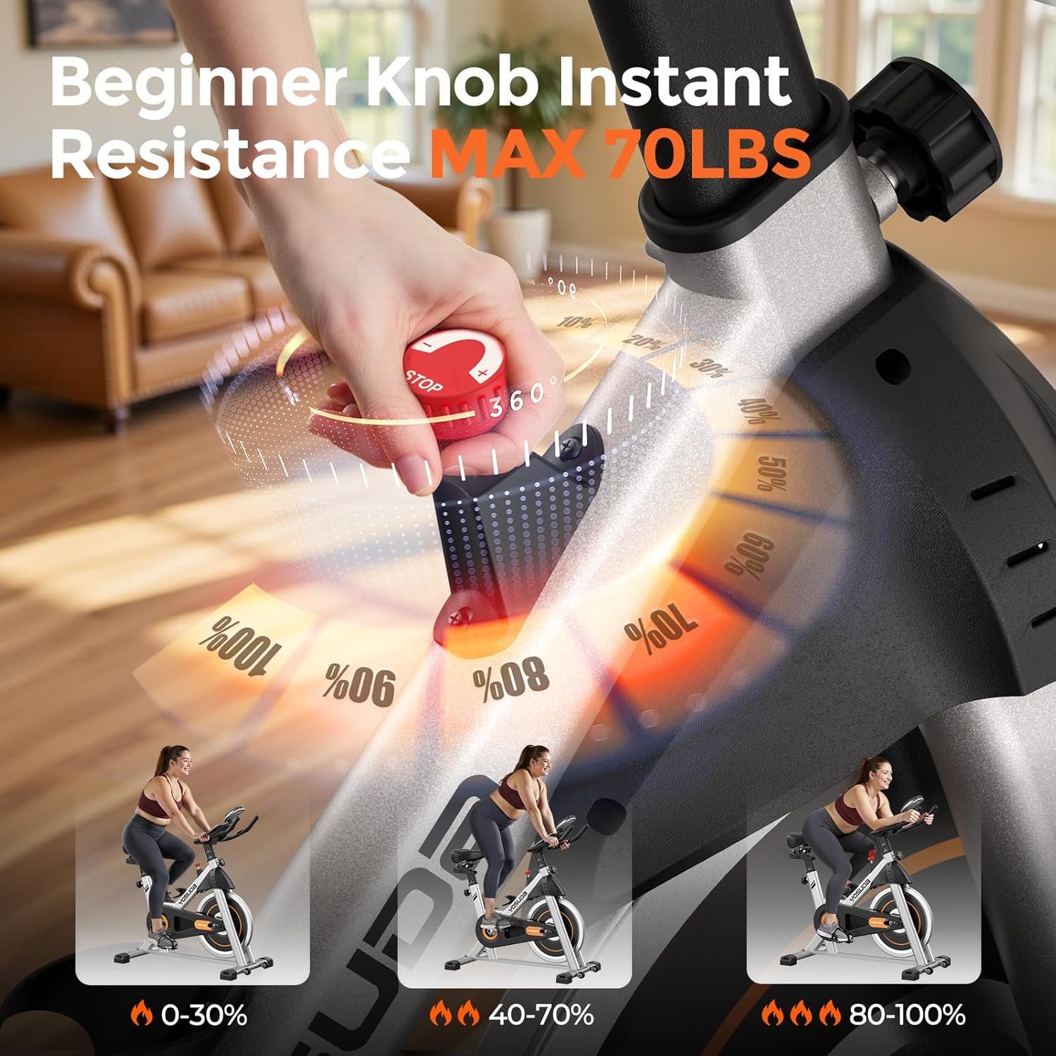 YOSUDA Exercise Bike, Brake Pad Stationary Bike for Home with Exclusive App, Magnetic Indoor Cycling Bike with 300 lb Weight Capacity, Low Noise, Tablet Holder and Fitness Courses for Weight Loss - Image 3