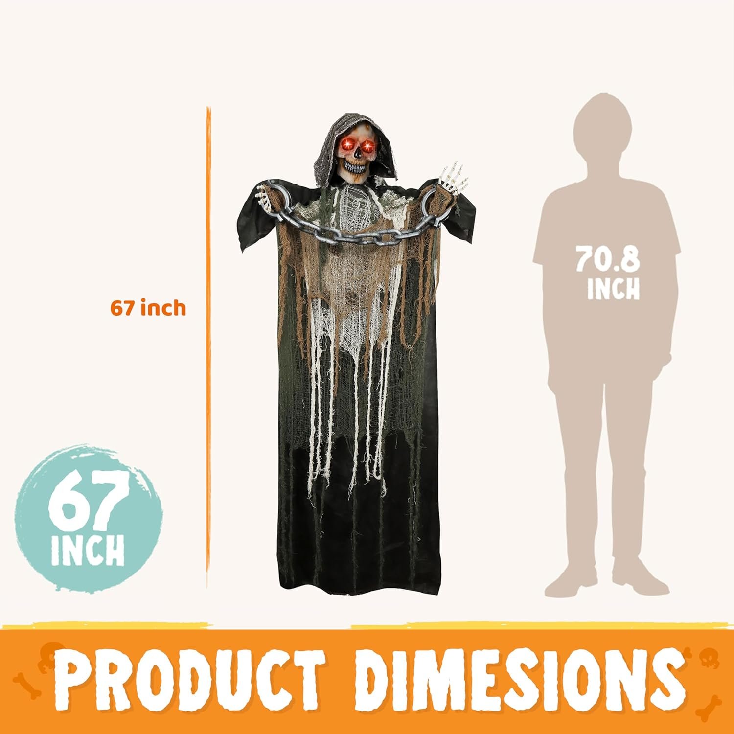 JOYIN 67" Halloween Decorations Outdoor Life Size Animatronics Grim Reaper with Chain, Sound-Actived Party Decor with Creepy Sound, Scary Haunted House Props for Garden Yard Lawn - Image 5