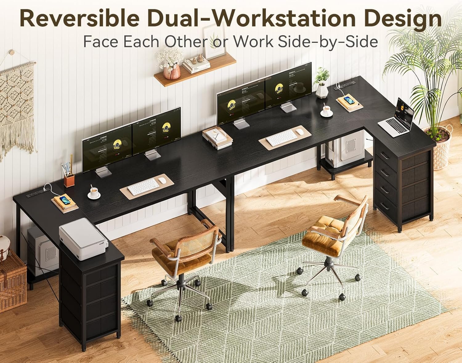 AODK L Shaped Gaming Desk with 4 Drawers, 61" Reversible Home Office Desks with Power Outlets, L Shaped Computer Desk with USB Charging Port and Host Stand, Corner Desk, Easy to Assemble, Black - Image 5